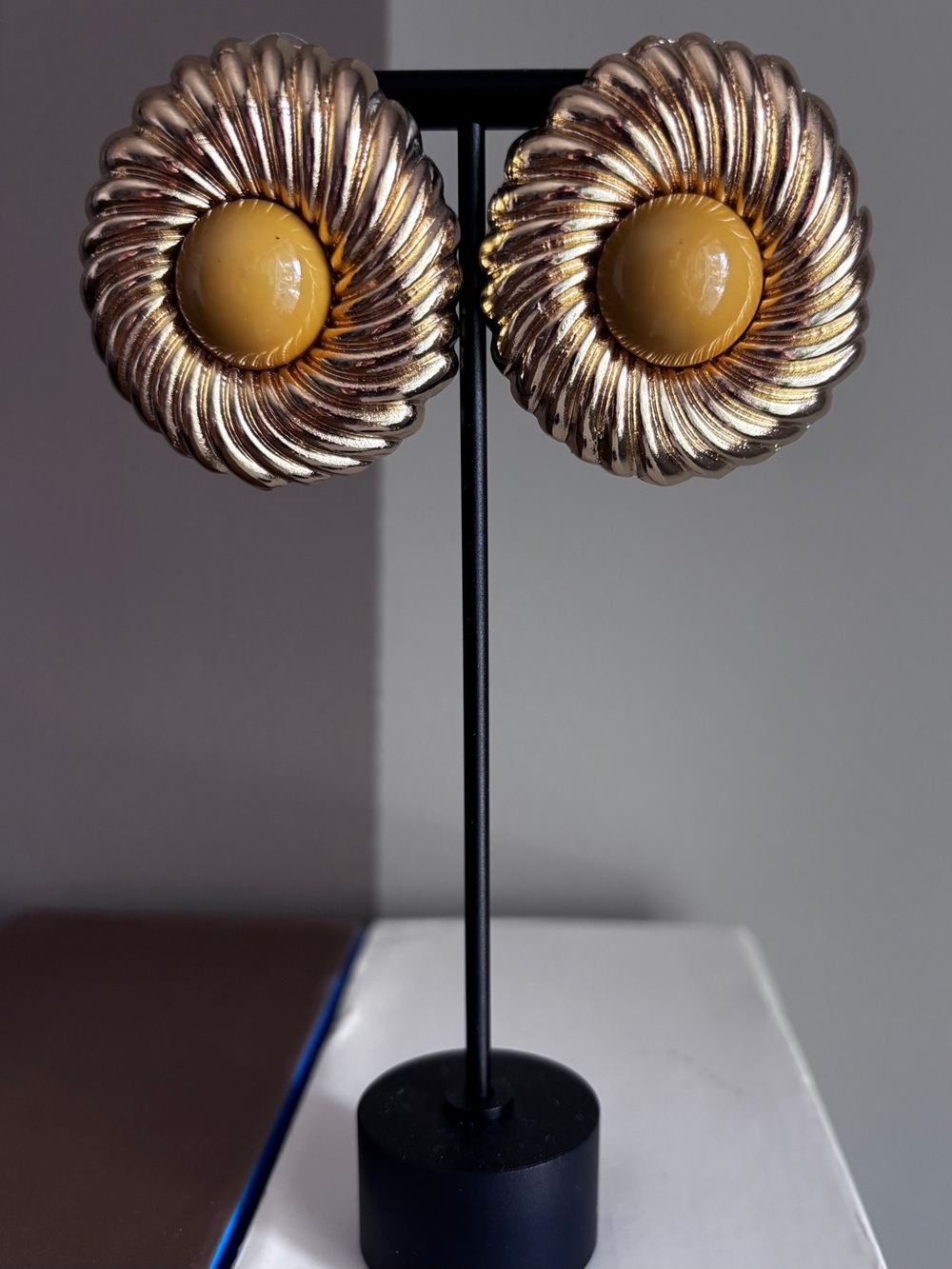 Statement Gold Tone Round Earrings